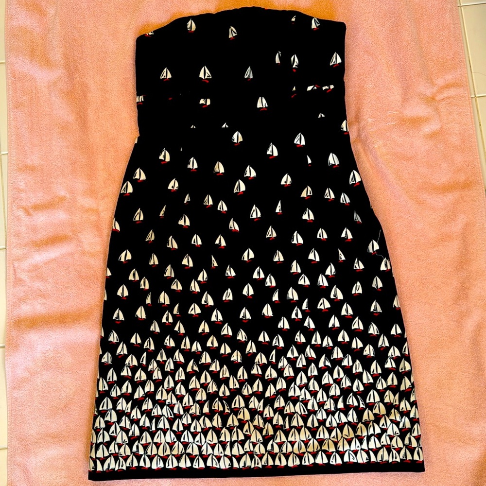 Vineyard Vines navy blue strapless cotton sailboat dress